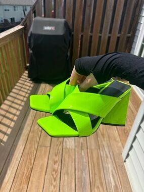 Neon Green Crisscross Block Heel